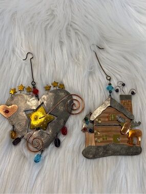 Mixed-Metal Heart & House Holiday Ornaments - Silver, Gold, Copper Accents